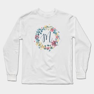 Floral Monogram M Colorful Full Blooms Long Sleeve T-Shirt